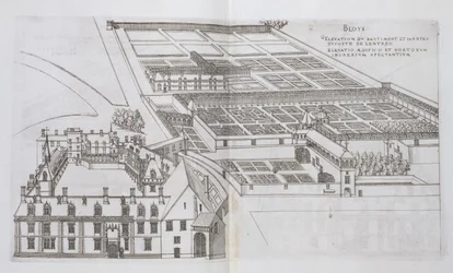 Mapa dos jardins fechados e Chateau de Gaillon, de "Os mais belos bascos da França", publicado em 1570